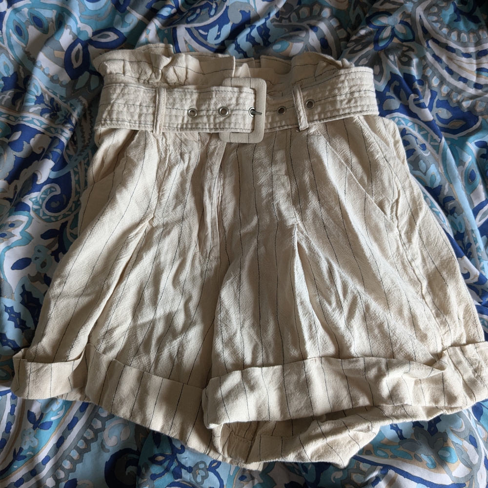 Society Cream High Waist Women's Paperbag Shorts